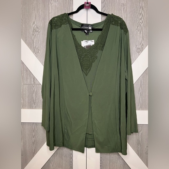 137. NWT Anthony Originals Twin-Set Embroidered Olive Green Jacket/Tank 3X - Picture 1 of 5